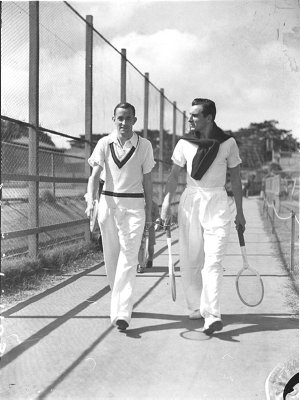 Tennis players G.P. (Pat) Hughes (left) and F.J. Perry ...