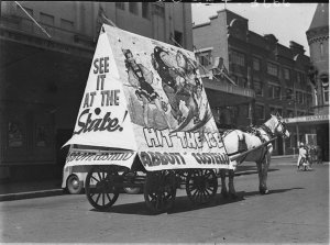 Horse-drawn poster for movie, Abbot & Costello's "Hit t...