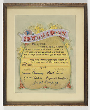 Item 05: Framed tribute to Sir William Dixson from his ...