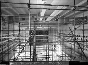 Scaffolding in the auditorium for the remodelling, Civic Theatre, Bankstown
