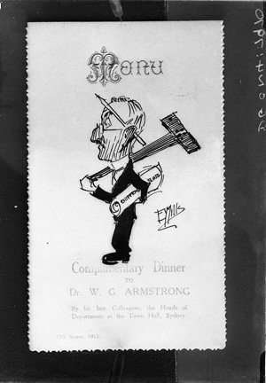 E.Y. Mills' caricature on menu card of the complimentar...