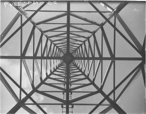 Looking up through the centre of the police radio mast