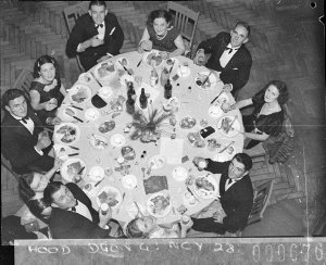 Bird's-eye view of couples and table, Greek ball, Blaxl...