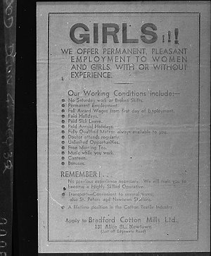 Notice: offer of work to women and girls by Bradford Co...