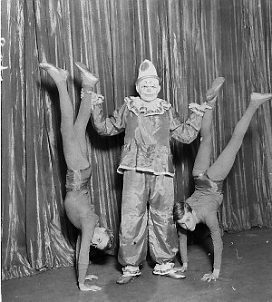 Clown and two boys in publicity pictures