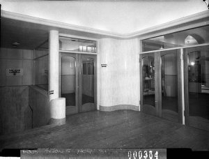 Entrance foyer with sign, "To Air Raid Shelter", Paling...