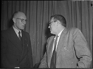 Mr James T. Farrell (right), American novelist, in Newc...