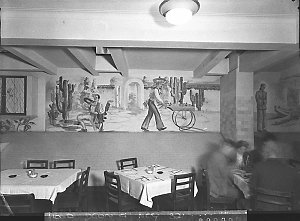 Wall murals of international scenes in a cafe (taken fo...