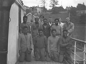The crew of the "Dessikoko". Fijian seamen with their o...