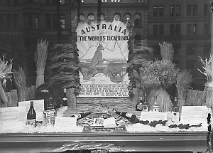 Window display at the Buring wine cellars: "Australia: ...