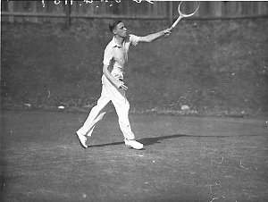 Tennis player Vernon G. Kirby in action against Menzel