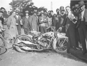 A V-Twin motorcycle.  "Looks like it caught fire." (Ted...