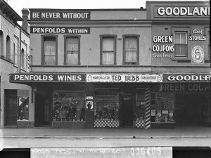 Penfold's Wines display in shop window with the slogan ...
