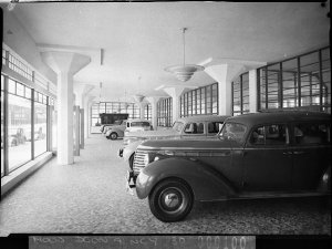 1938 Hudson 8's - interior of second hand (?) car showr...