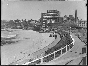 Royal Newcastle Hospital, with beach in foreground