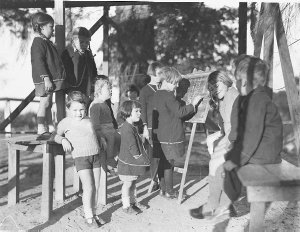 Children around a blackboard, Dalwood Home