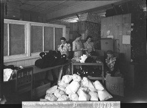 Women volunteers packing bags with clothes (taken for A...