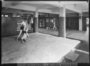 Interior of Withrow's Gym showing wrestlers working out