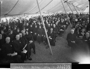 Section of the crowd, Salvation Army rally in tent at P...