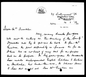 File 21: Miles Franklin General Correspondence, 1933-19...