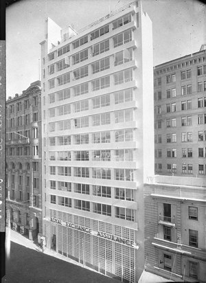 Royal Exchange Assurance building. Oblique view of Pitt...