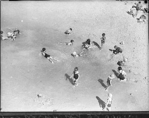 Looking down from a height at child bathers