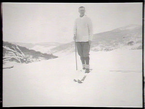 Skiing near hotel. Winter scene, Mount Kosciusko