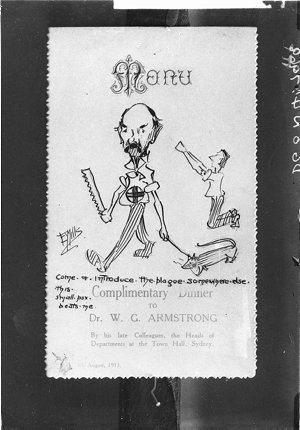 E.Y. Mills' caricature on menu card for the complimenta...
