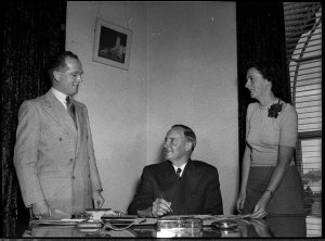 New Lord Mayor Purdue with his secretary, Miss Z Burke,...