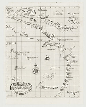 Carta particolare della costa Australe scoperta dall'Olandesi [cartographic material] : la longitud'ne comin'ca da l'Isola di Pico d'Asores, d'Asia carta XVIIII .