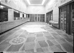 Railway booking office, decorated by Melocco Bros