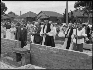 St George Anglican Church, Hamilton: stone laid by Bish...
