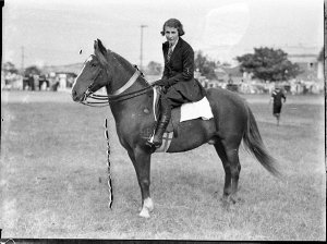 A woman rider on her prize-winning mount at Brookvale S...