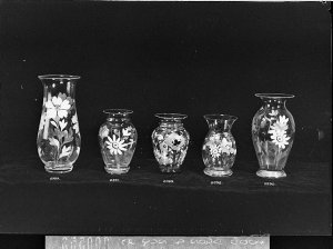 Five hand-painted glass vases (Paterson Laing & Bruce L...