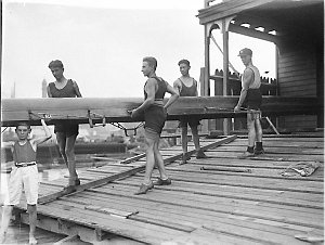 A 'fours' crew carrying out their shell