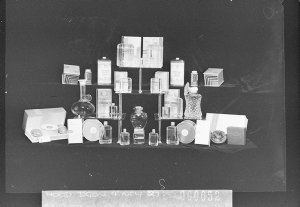 Elliott Bros. display of perfumes in decanters and bott...