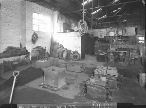 Interiors of a foundry, showing moulding shop (taken fo...