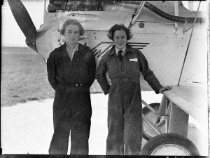 Peggy McKillop and Nancy Bird beside Nancy's DH60 Gypsy...