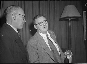 Mr James T. Farrell (right), American novelist, in Newc...