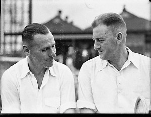 Close-up of two players, Interstate Tramways Tennis