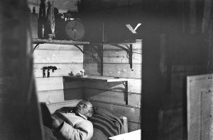 H437: Frank Wild in bunk at The Grottoes