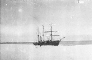 P153: Ship at floe, Western Base / John King Davis