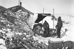 H694: Preparing for sledging, Main Base Station. The sn...