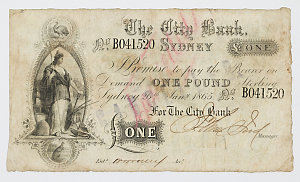 Item 106: City Bank of Sydney, banknote, one pound, 186...