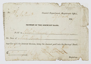 Item 175: Derwent Bank, cheque, nine pence, 1847