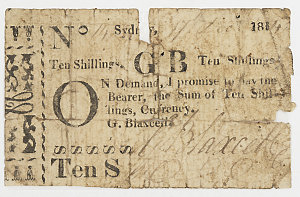 Item 258: Currency note, ten shillings, issued by G. Bl...