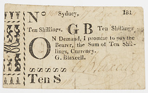Item 260: Currency note, ten shillings, issued by G. Bl...