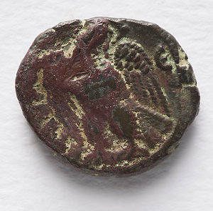 Copper coin, dug up at Lone Pine, 1915, of the reign of the Emperor Aurelianus, A.D. 270-275