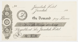 Item 446: Currency note, five shillings, unissued, Jund...