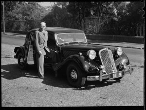 New Citroen car in Gardens, 30 April 1949 / photographs...